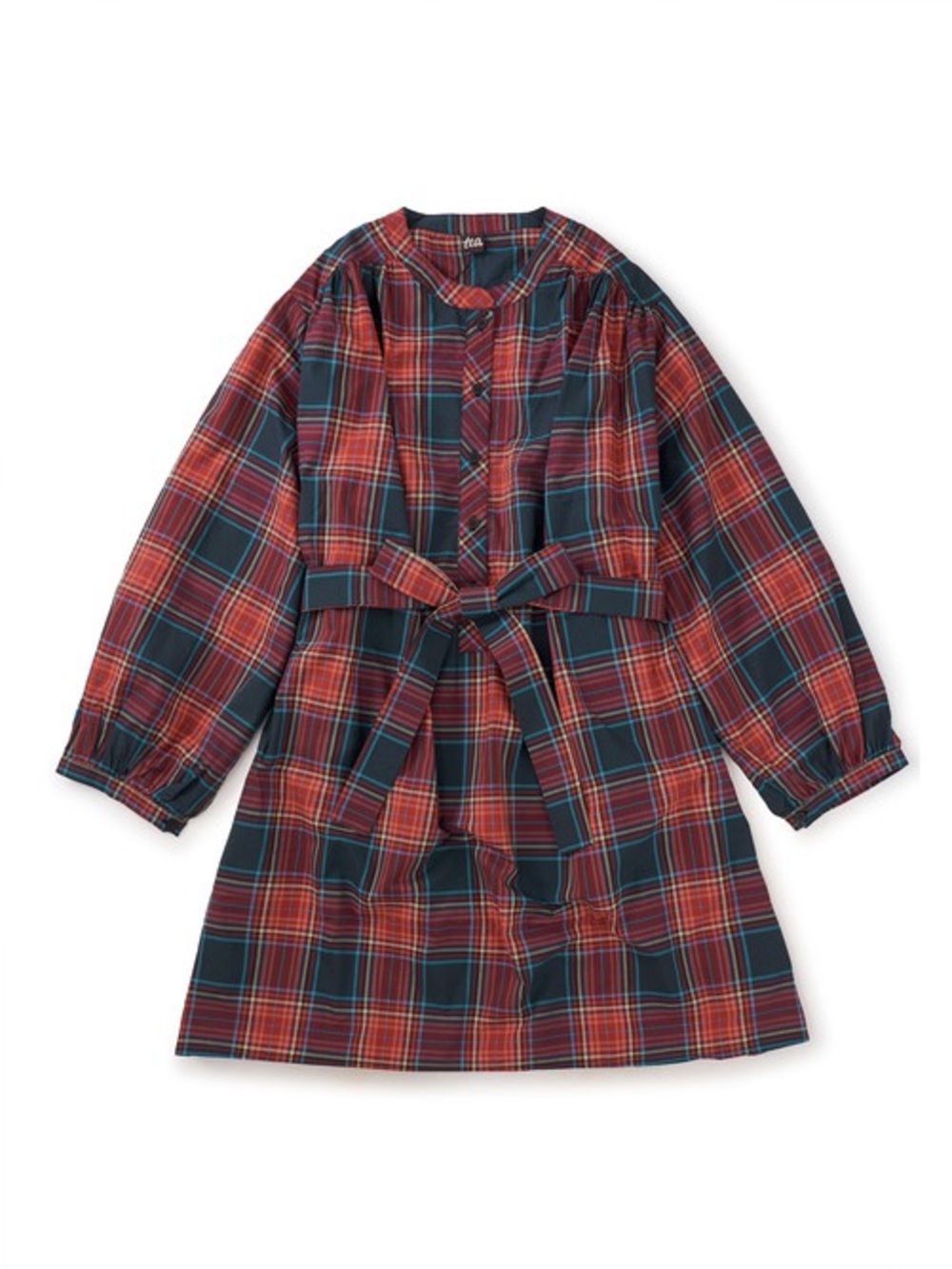 Tea Collection Women’s Tie-Waist Tunic Dress Matsuri Red Plaid Cotton Size XL